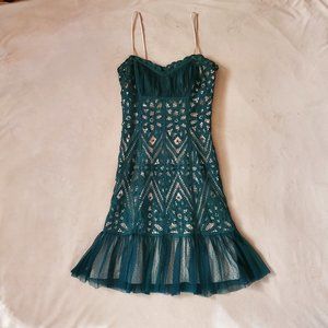 Betsey Johnson Green Lace Overlay Cocktail Dress